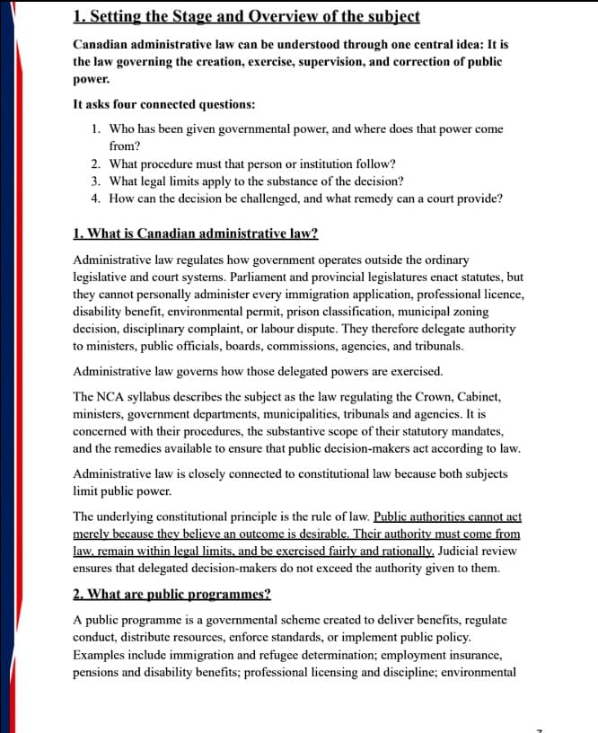 Sample page from Canadian Administrative Law – Study Material & Mocks