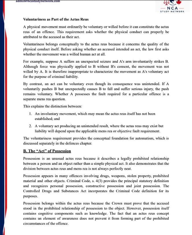 Sample page from Canadian Criminal Law – Study Material & Mocks