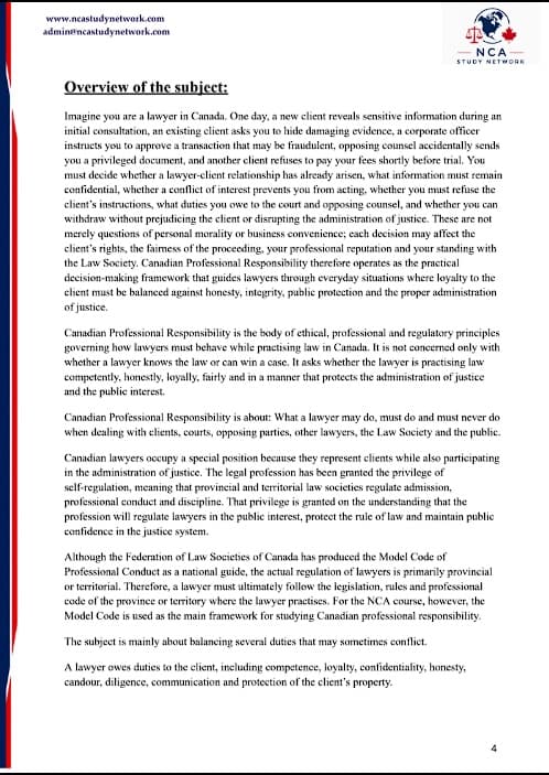 Sample page from Canadian Professional Responsibility – Study Material & Mocks