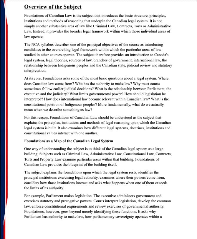 Sample page from Foundations of Canadian Law – Study Material & Mocks